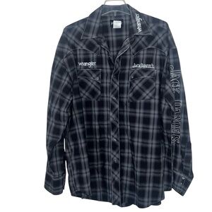 Jack Daniel’s Old No. 7 Brand Shirt Snap Front Cotton Embroidered Gray Plaid XL